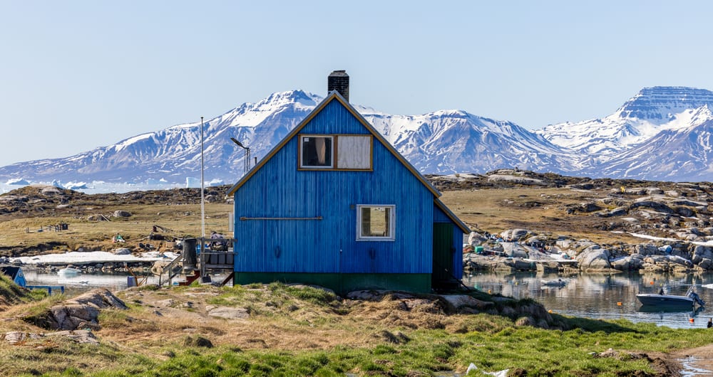fishing house in saqqaq village in disko bay in greenland
