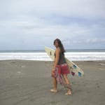 Mary surfing in Fiji