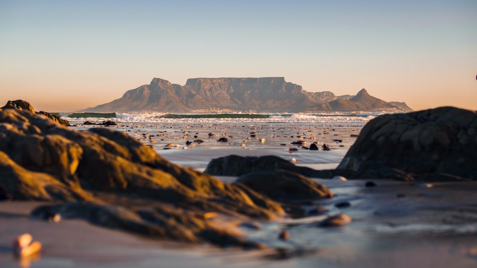Table Mountain from the beach in Cape Town, South Africa