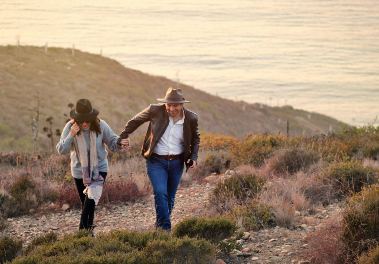 Couple on trail Valle de Guadalupe, Baja California, Mexico