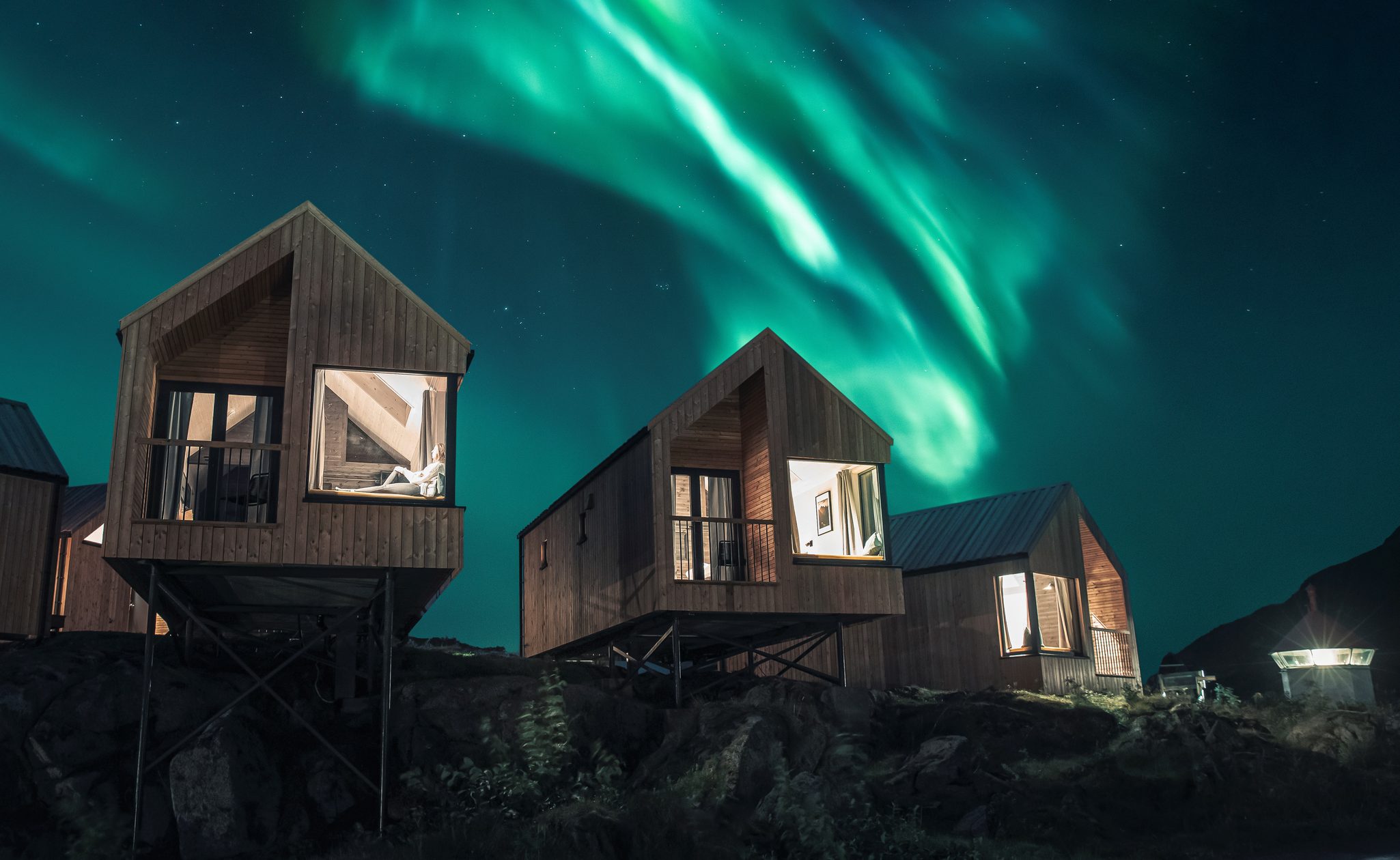 northern lights at hattvika lodge in norway
