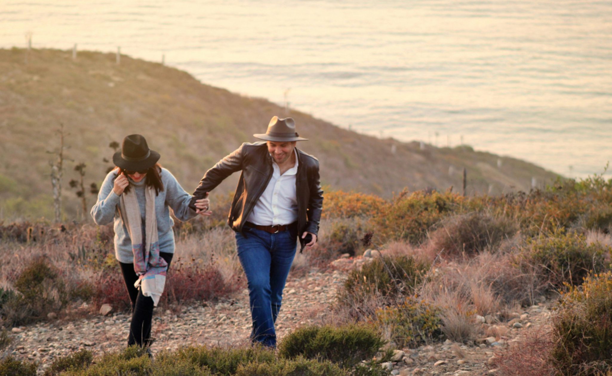 Couple on trail Valle de Guadalupe, Baja California, Mexico
