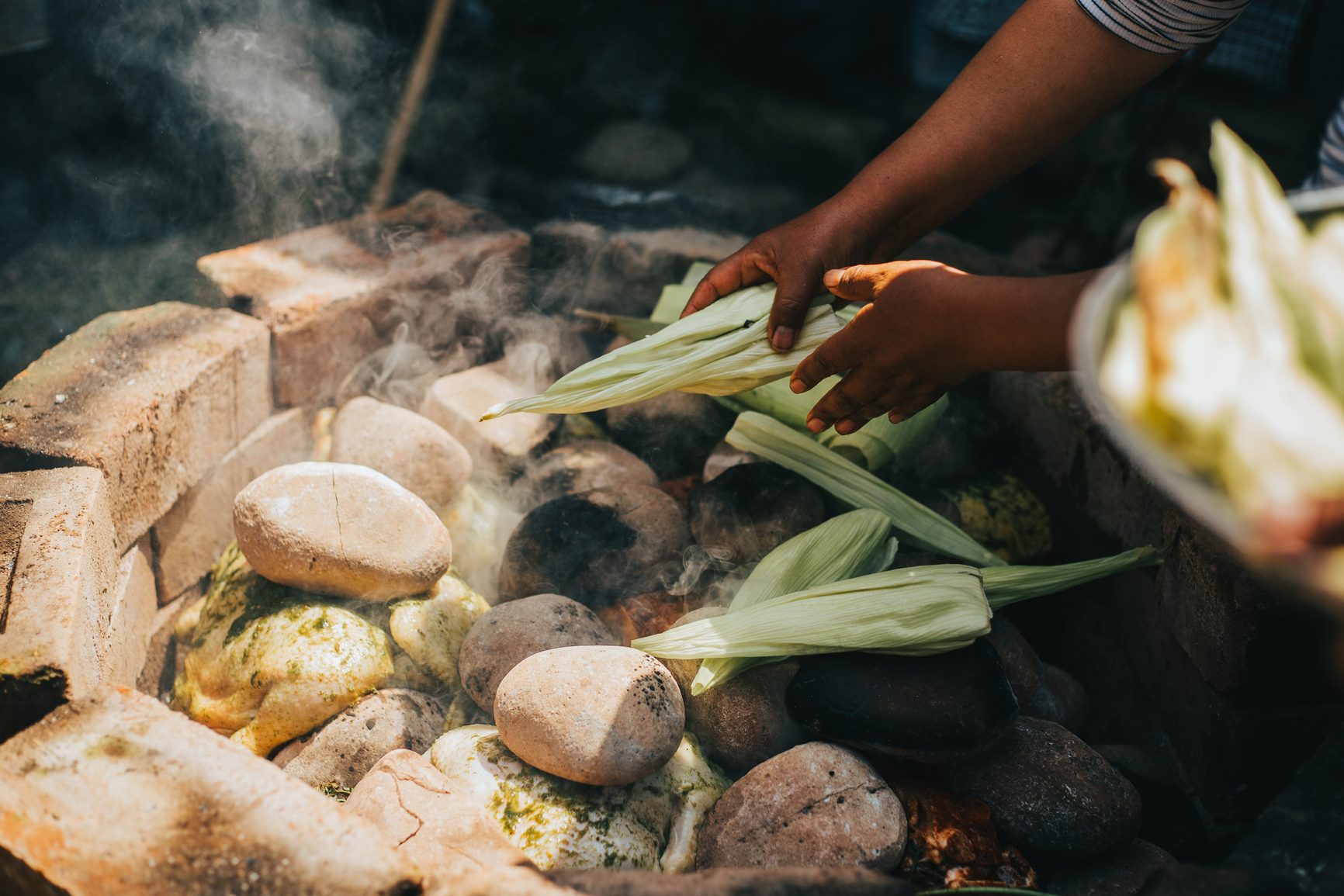 Process of elaboration of Pachamanca, traditional food of Peru