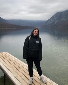 Anna Henderson in Slovenia overlooking Lake Bled