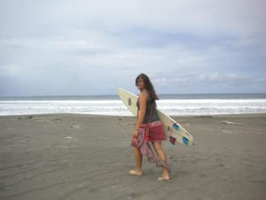 Mary surfing in Fiji