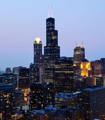 The chicago skyline at night, USA