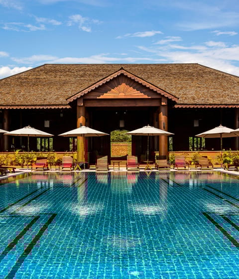 Swimming pool at luxury Bagan Lodge in Myanmar