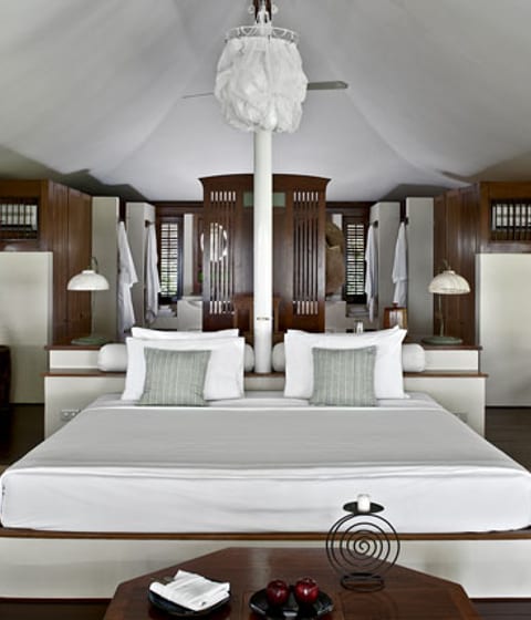 Luxury hotel tent interior at Amanwana on Mojo Island, Indonesia