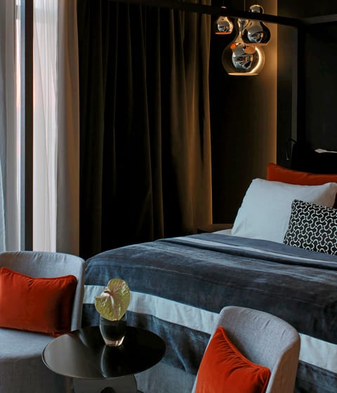 bedroom at the Thief hotel in oslo in norway