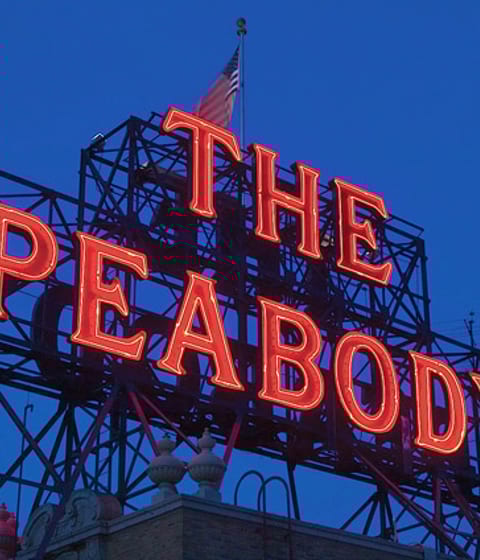 The Peabody hotel's sign