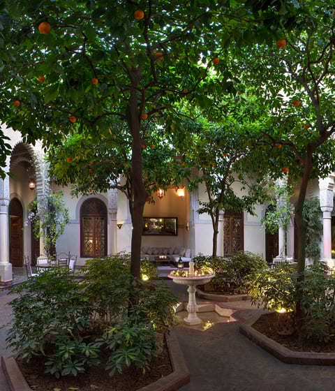 courtyard at Villa des Orangers hotel in marrakech in morocco