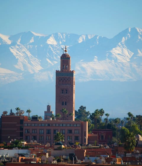 Morocco skyline with mountains in background