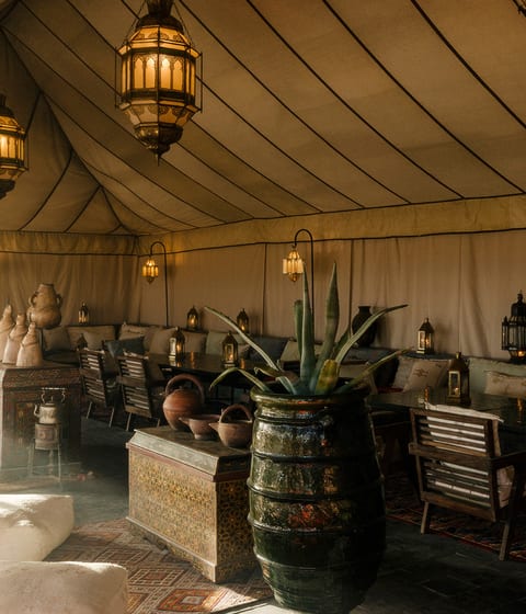 caravan by habitas agafay berber lounge area in the agafay desert in morocco