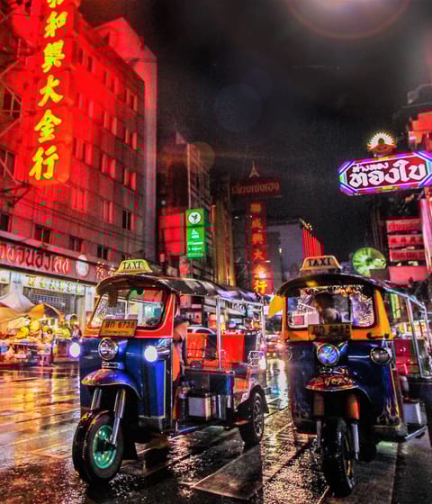 nighttime streets in bangkok in thailand