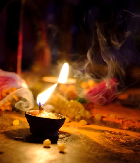 candles in a hindu temple in jaipur in india