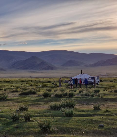 nomad camp in the grasslands of mongolia