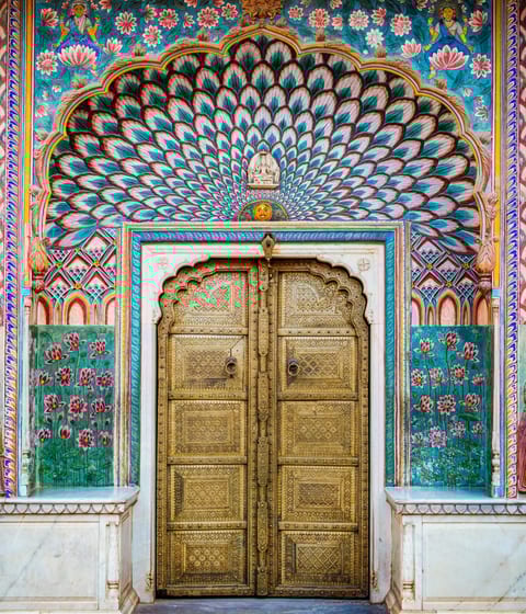 royal palace door in jaipur city in india
