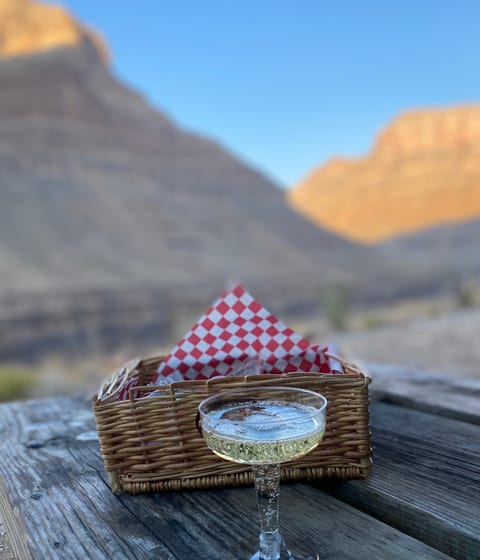 champagne picnic in the grand canyon in nevada in usa