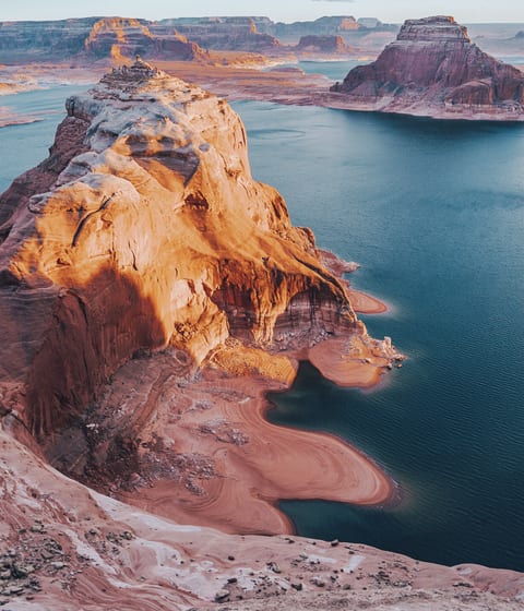 sunset at lake powell in canyon point in utah in usa