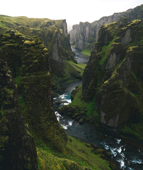 Green mountains and rivers in Iceland