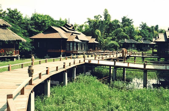 Lakeside bungalows at luxury resort in Myanmar