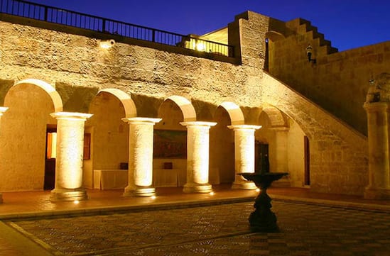 Luxury hotel courtyard at Casa Andina, Arequipa, Peru