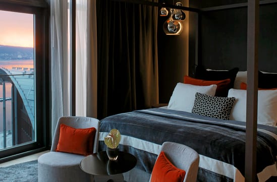 bedroom at the Thief hotel in oslo in norway