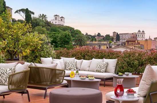 Enjoy views across the city's rooftops from dinner on the Nijinsky Suite terrace
