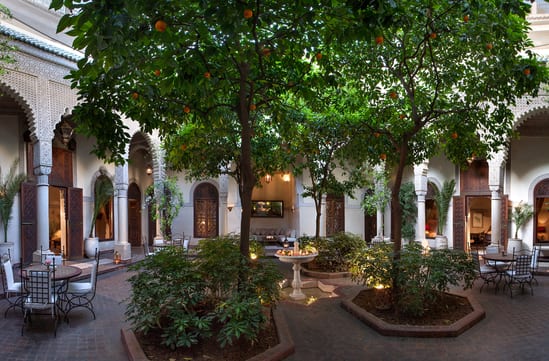 courtyard at Villa des Orangers hotel in marrakech in morocco