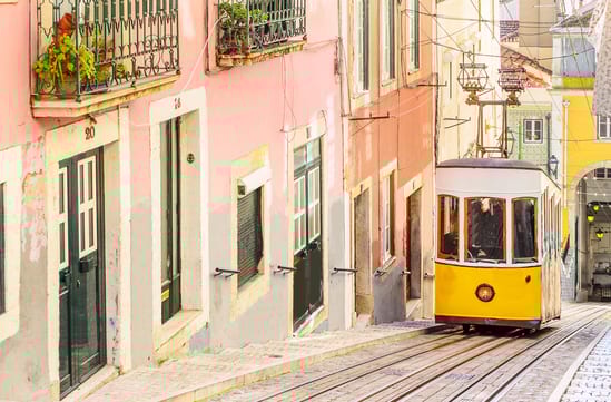 tram in lisbon in portugal
