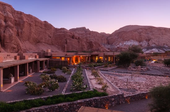 nayara alto atacama hotel at sunset in chile