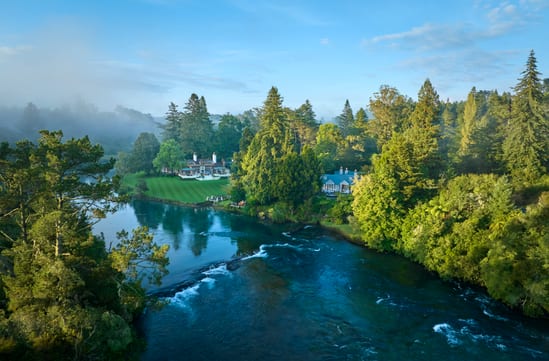 Huka Lodge exterior in taupo in new zealand