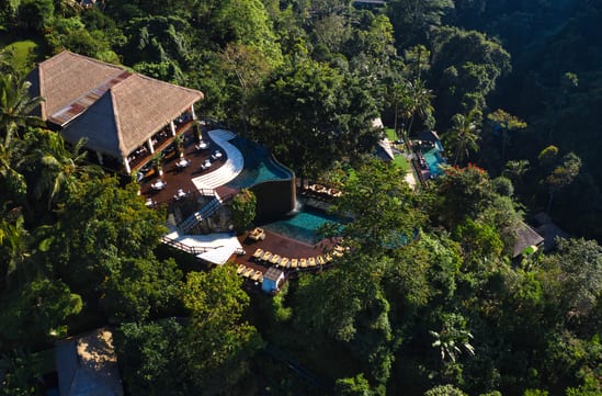 aerial view of hanging gardens resort in ubud in bali