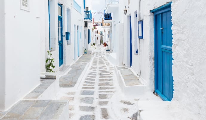 Mykonos white buildings, Greece