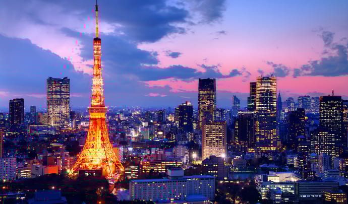 Neon lights in Tokyo skyline
