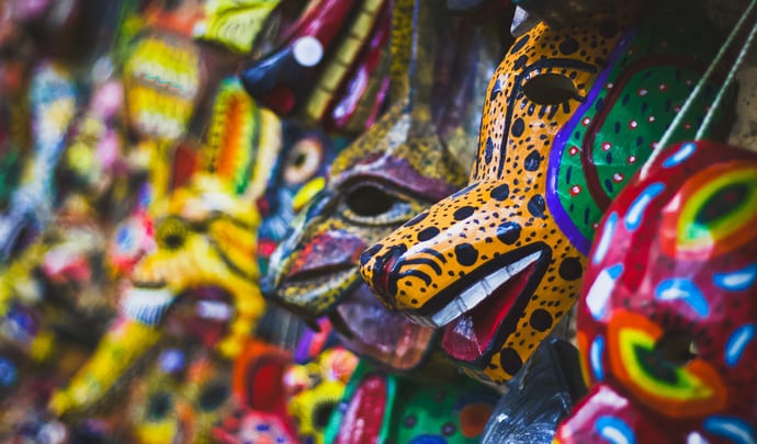 Colourful masks in Guatemala market