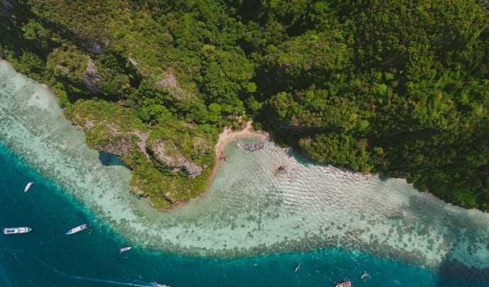An overhead shot of one of the Thailand islands in Asia