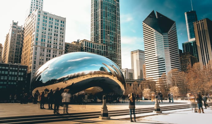 Visitors take photos of the sculptures in Chicago, North America
