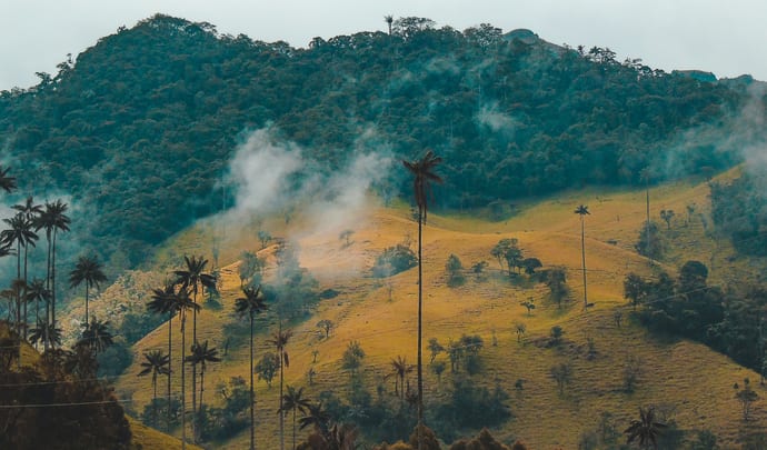 Fog over the landscape of Colombia, South America