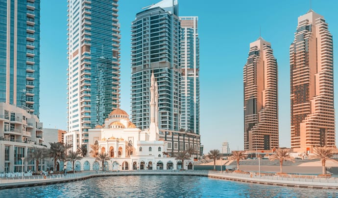 Dubai at golden hour in the Middle East