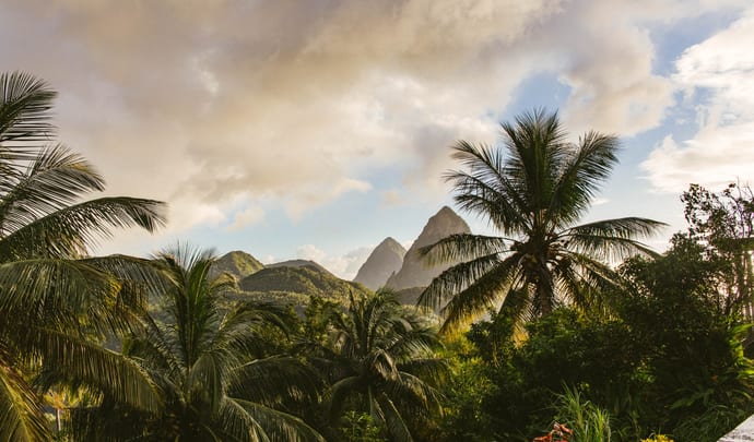 St Lucia volcano and landscapes in the clouds