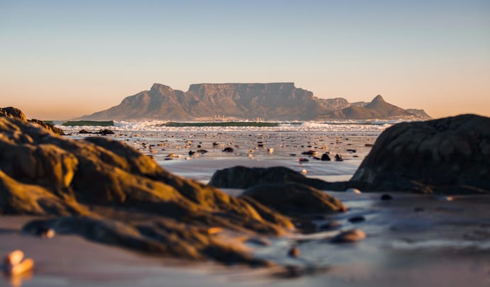 Table Mountain from the beach in Cape Town, South Africa