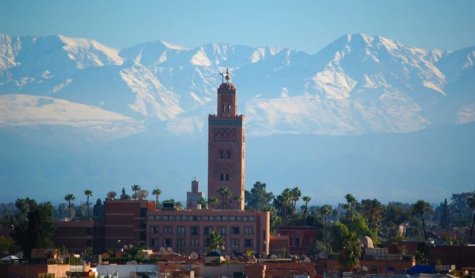 Morocco skyline with mountains in background