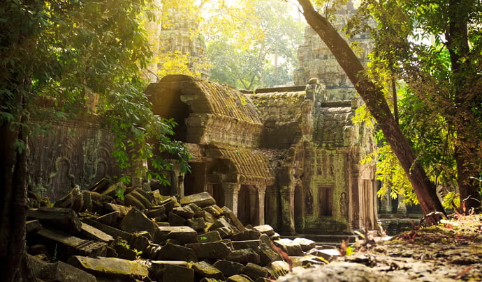 Ta Phrom temple ruins at Angkor in Siem Reap in cambodia