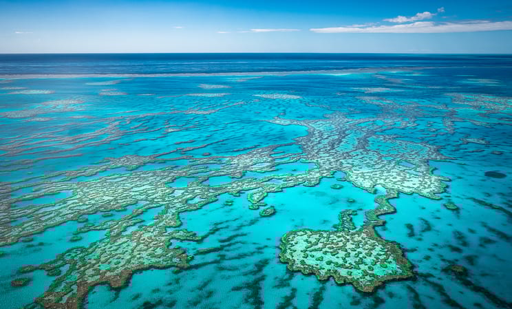 Aerial views of the Great Barrier Reef, luxury Australia Tours