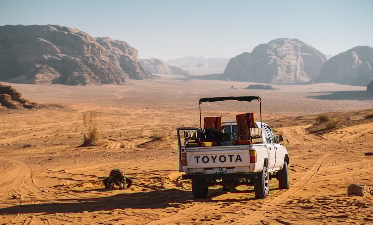 Toyota driving through Wadi Rum