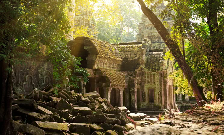 Ta Phrom temple ruins at Angkor in Siem Reap in cambodia