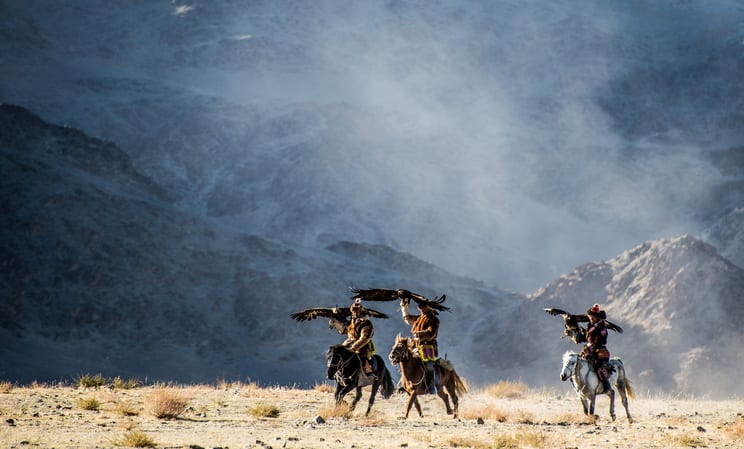eagle hunters in bayan olgii in mongolia
