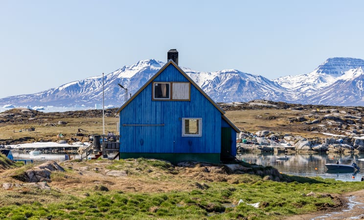 fishing house in saqqaq village in disko bay in greenland