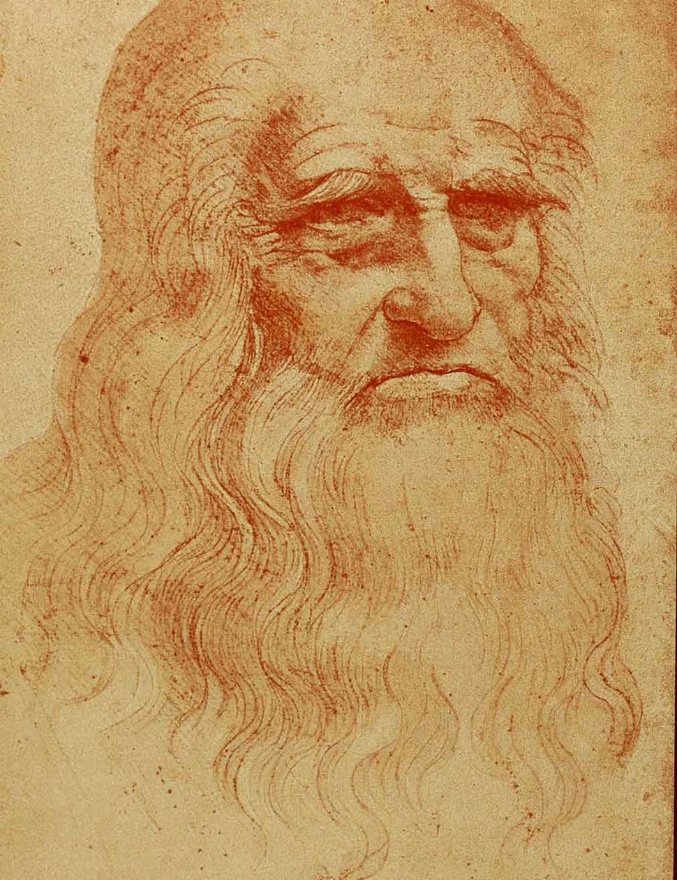 da Vinci sketch of man in red chalk